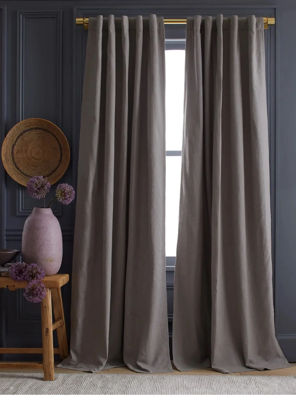 QUINCE Set Of 2 48x96 Cotton Slub Room Darkening Curtains Grey 9707